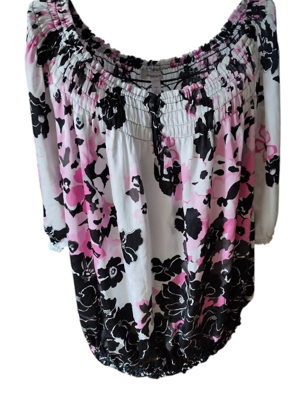 Dress Barn Vintage Women’s Floral Off-Shoulder Top - Pink, Black & White